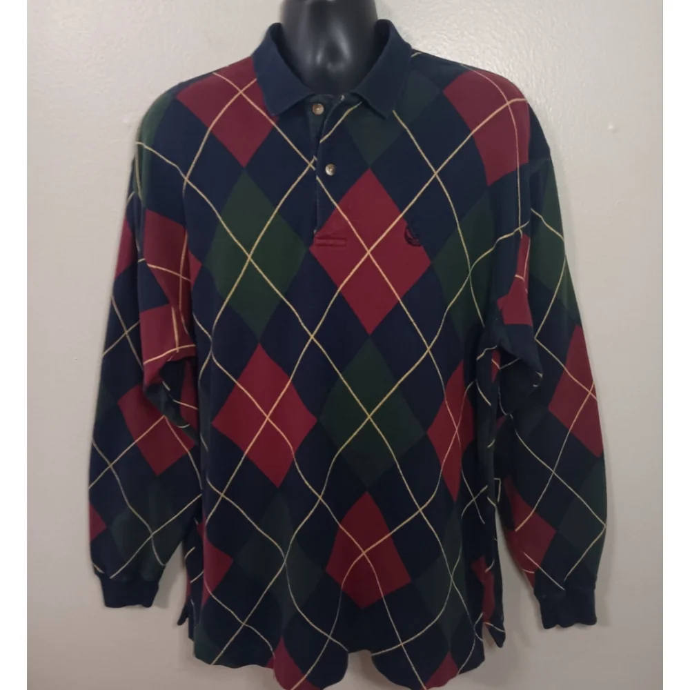 Vintage 90s Nautica Men's XL Polo Rugby Argyle Shirt L/S EUC - Picture 1 of 10